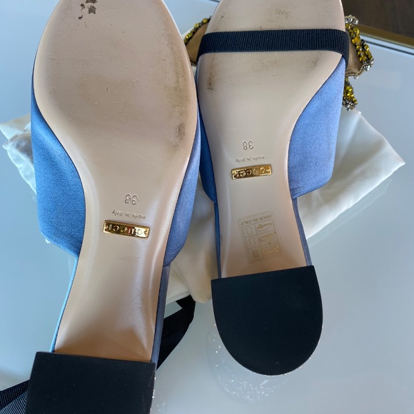 Gucci Denim blue satin mule with crystal heels and re-movable crystal bows sz 38 - Picture 5 of 9